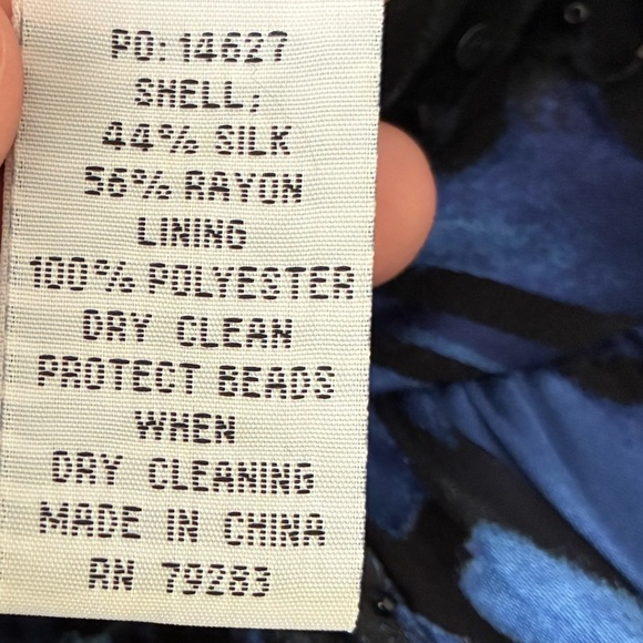 Alex Evenings Silk Blend Blue & Black Beaded Halter Mini Dress 8 - Picture 13 of 16